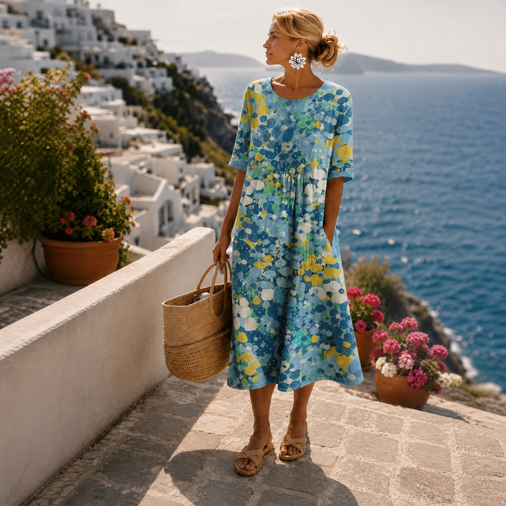 Airy Floral Midi Beach Dress in Blue