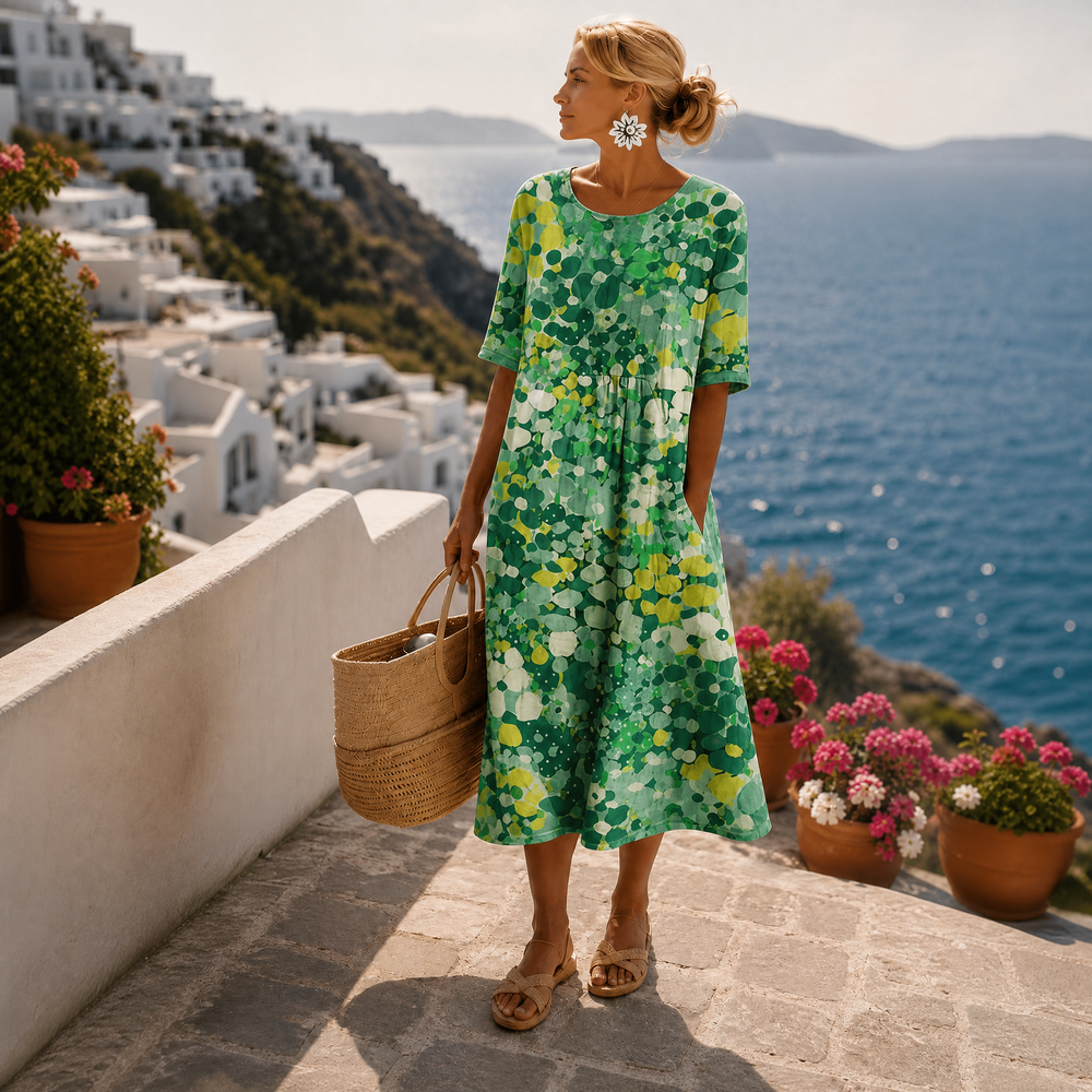 Airy Floral Midi Beach Dress in Green