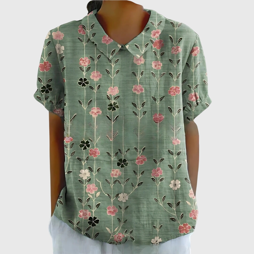 Bea Floral Short-Sleeve Blouse with Collar Foto 1