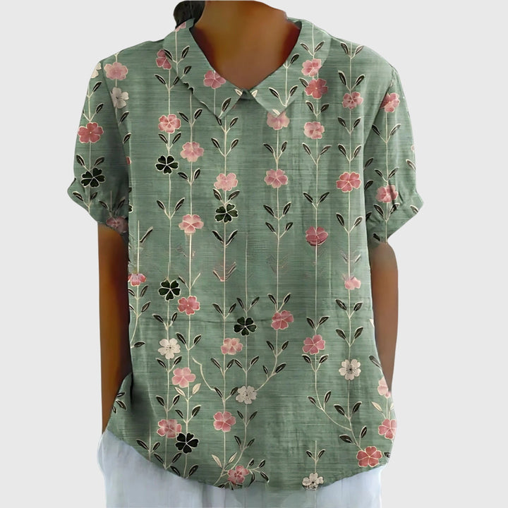 Bea Floral Short-Sleeve Blouse with Collar Foto 1