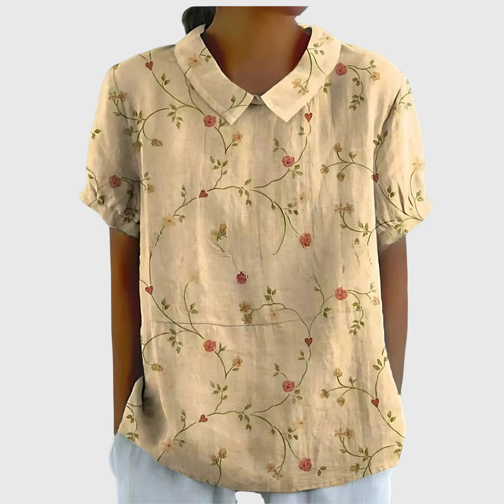 Bea Floral Short-Sleeve Blouse with Collar Foto 2