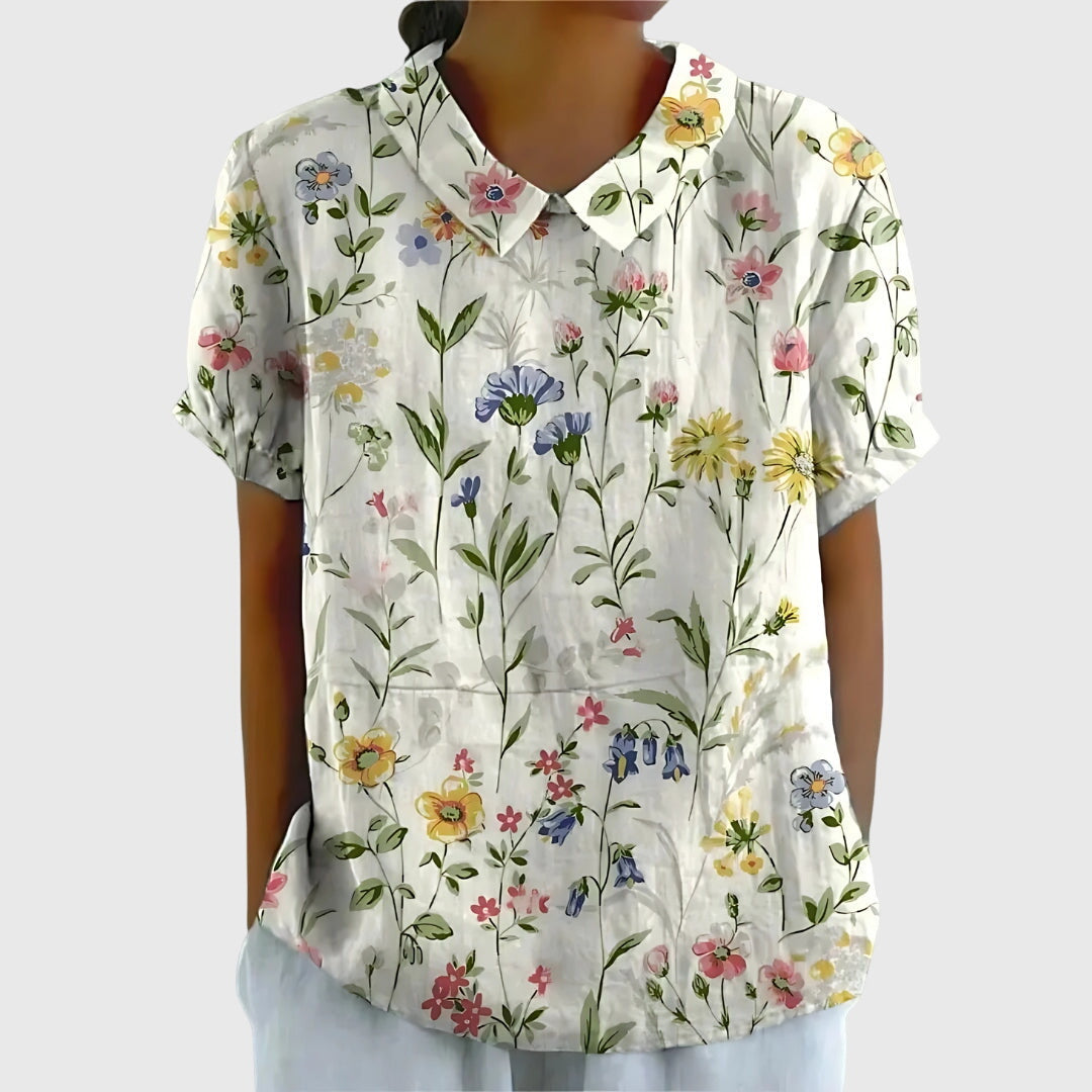 Bea Floral Short-Sleeve Blouse with Collar Foto 3