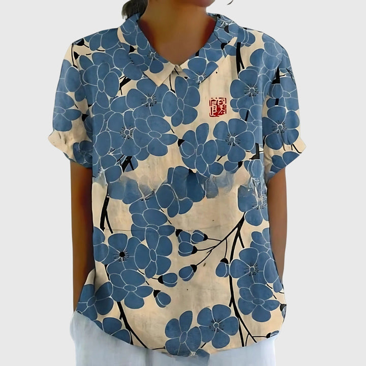 Bea Floral Short-Sleeve Blouse with Collar Foto 4