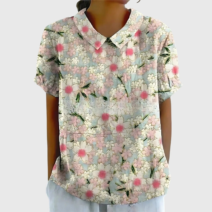 Bea Floral Short-Sleeve Blouse with Collar Foto 5