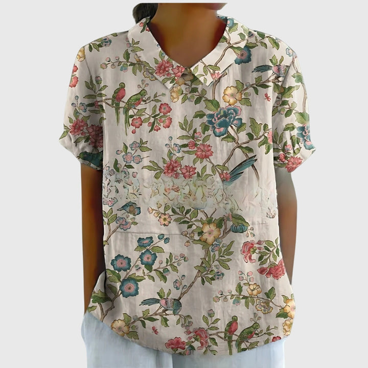 Bea Floral Short-Sleeve Blouse with Collar Foto 6