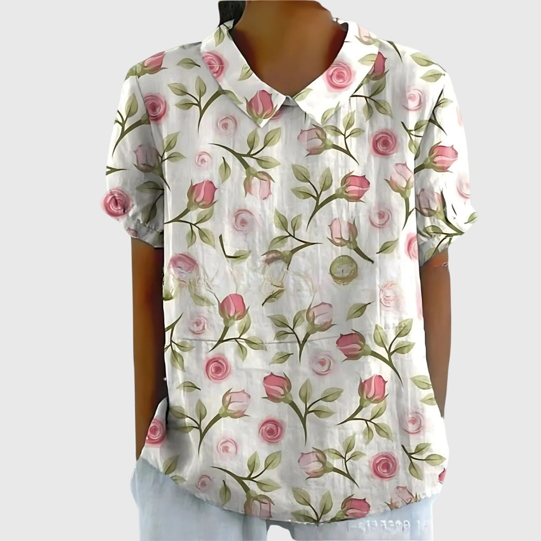 Bea Floral Short-Sleeve Blouse with Collar Foto 7