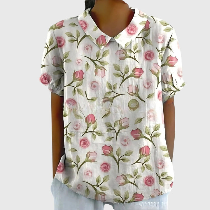 Bea Floral Short-Sleeve Blouse with Collar Foto 7