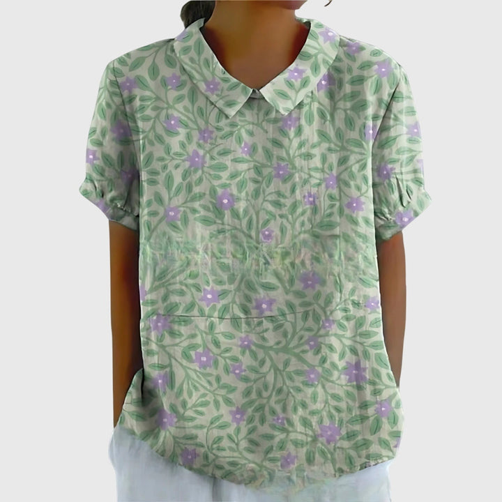 Bea Floral Short-Sleeve Blouse with Collar Foto 8
