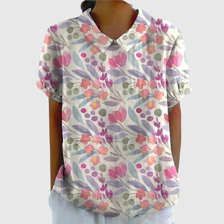 Bea Floral Short-Sleeve Blouse with Collar Foto 9