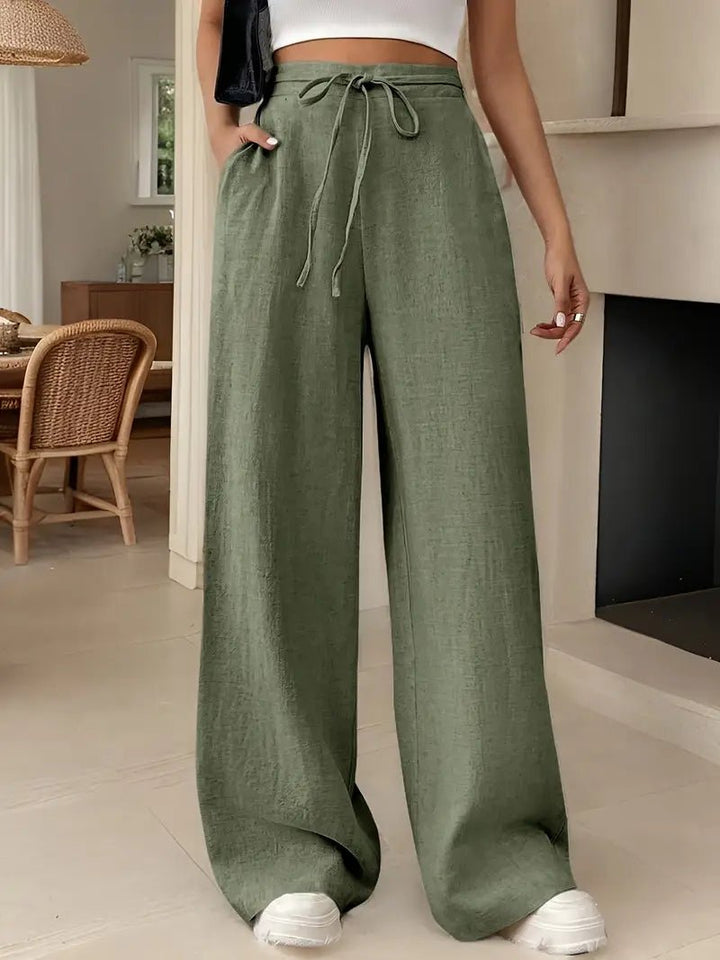 Beth Wide-Leg Linen Trousers with Drawstring Waist Foto 1
