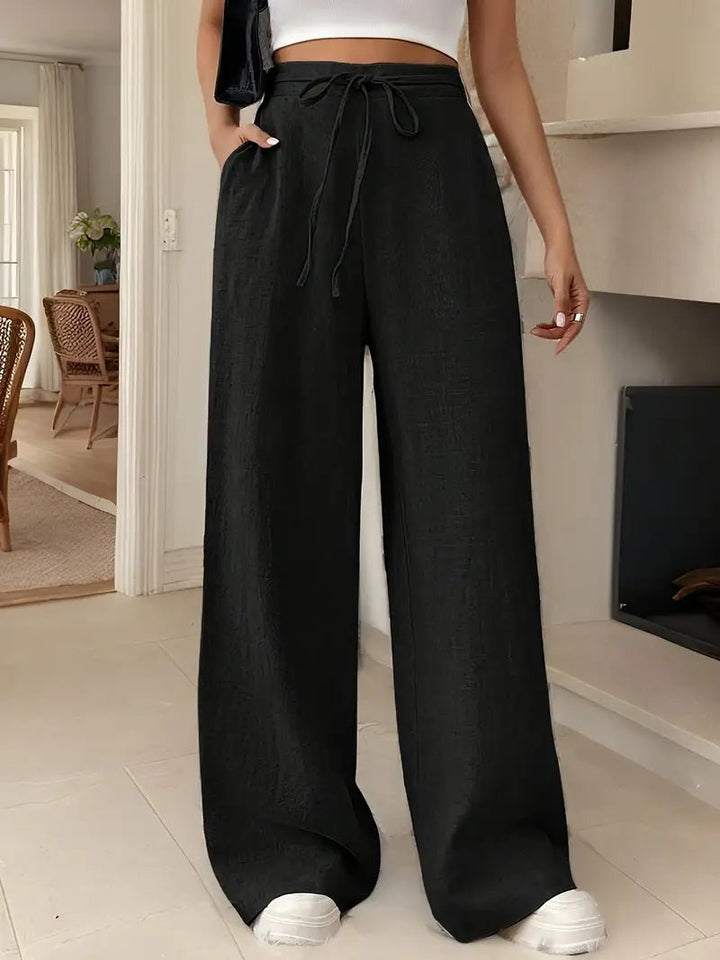 Beth Wide-Leg Linen Trousers with Drawstring Waist Foto 3