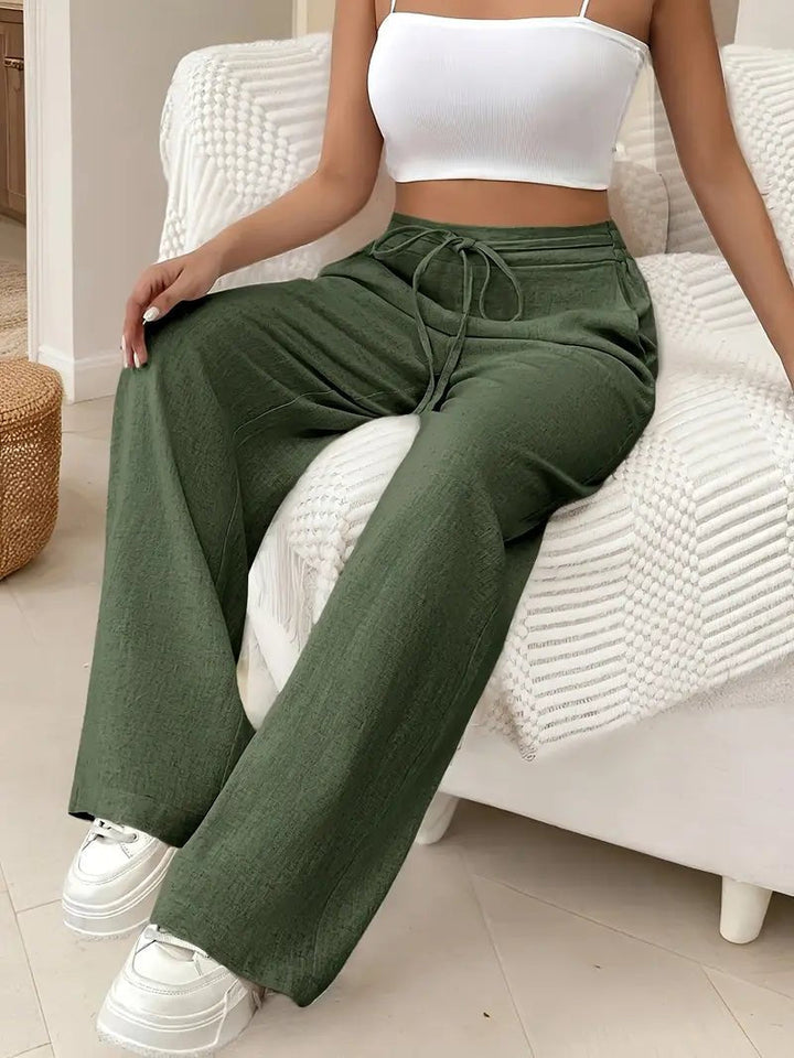 Beth Wide-Leg Linen Trousers with Drawstring Waist Foto 5
