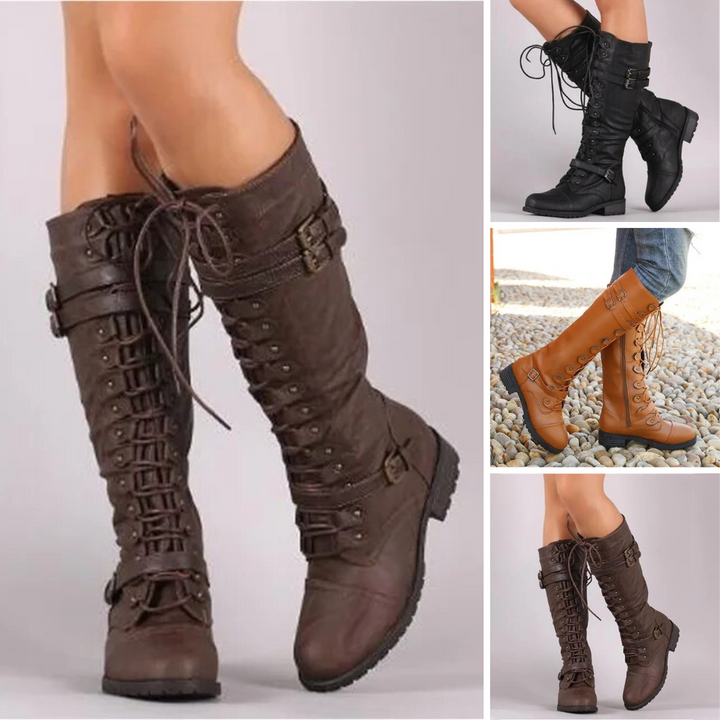 Black Boots Women's Retro Lace-Up Style (4)