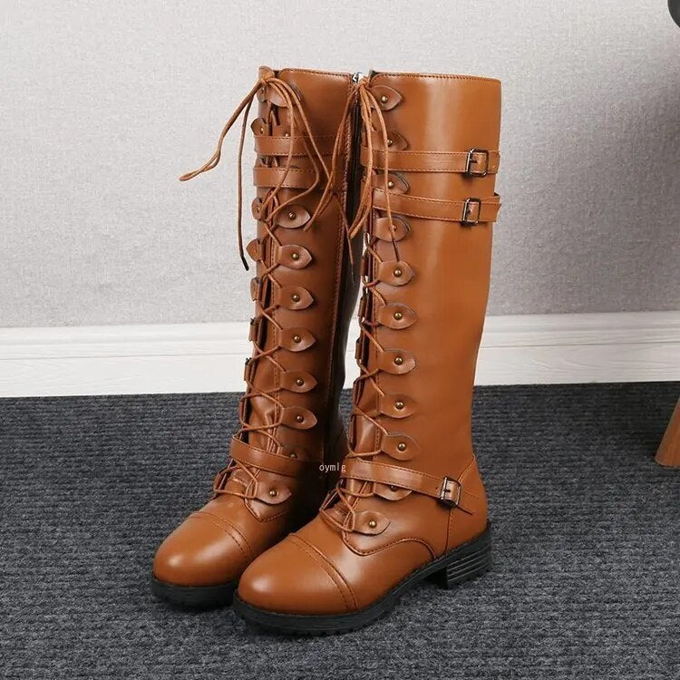 Black Boots Women's Retro Lace-Up Style in Yellow