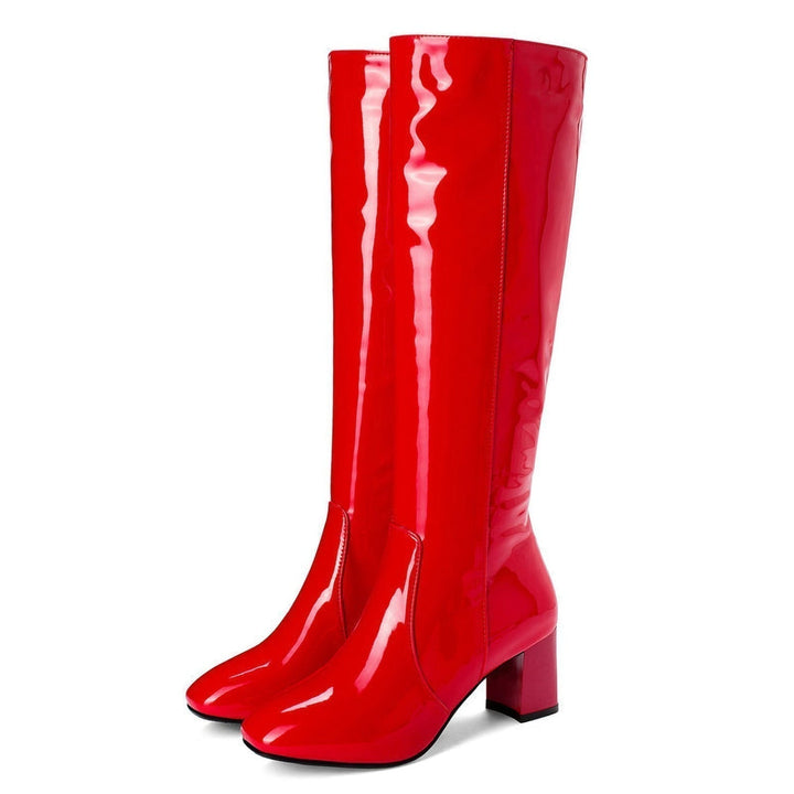 Black Women's Knee-High Leather Boots for Autumn (4)