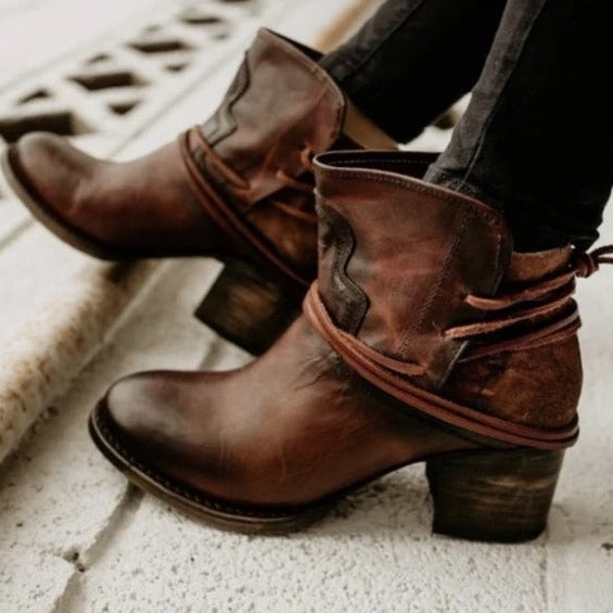Boho Women's Ankle Boots in Leather in Brown
