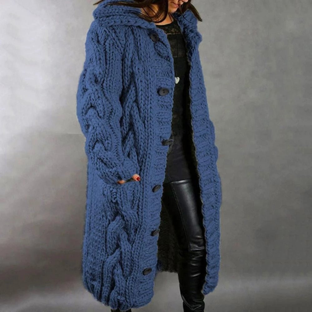 Chunky Knit Women's Winter Coat in Blue