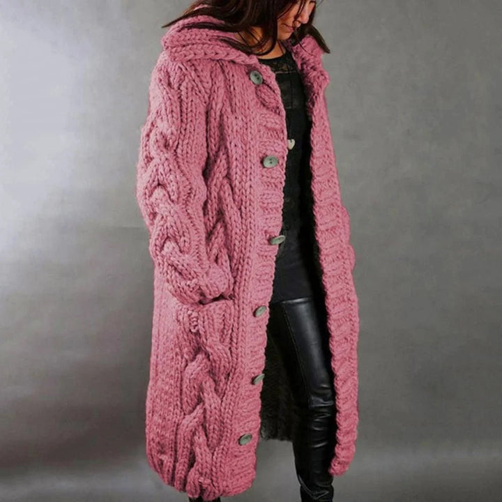 Chunky Knit Women's Winter Coat in Pink