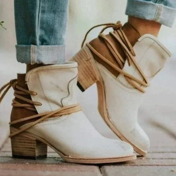 Classic leather ankle boots for women in Beige