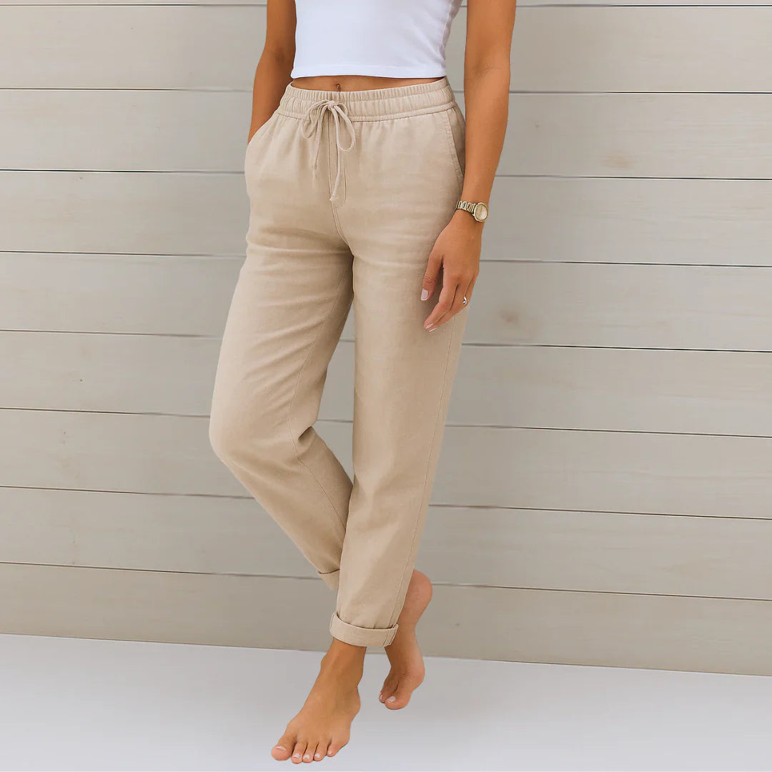 Cleo Straight-Leg Linen Trousers with Drawstring Foto 1
