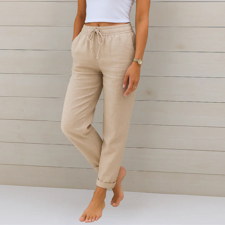 Cleo Straight-Leg Linen Trousers with Drawstring Foto 1