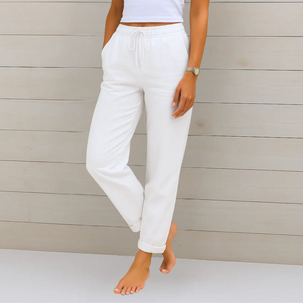Cleo Straight-Leg Linen Trousers with Drawstring Foto 2