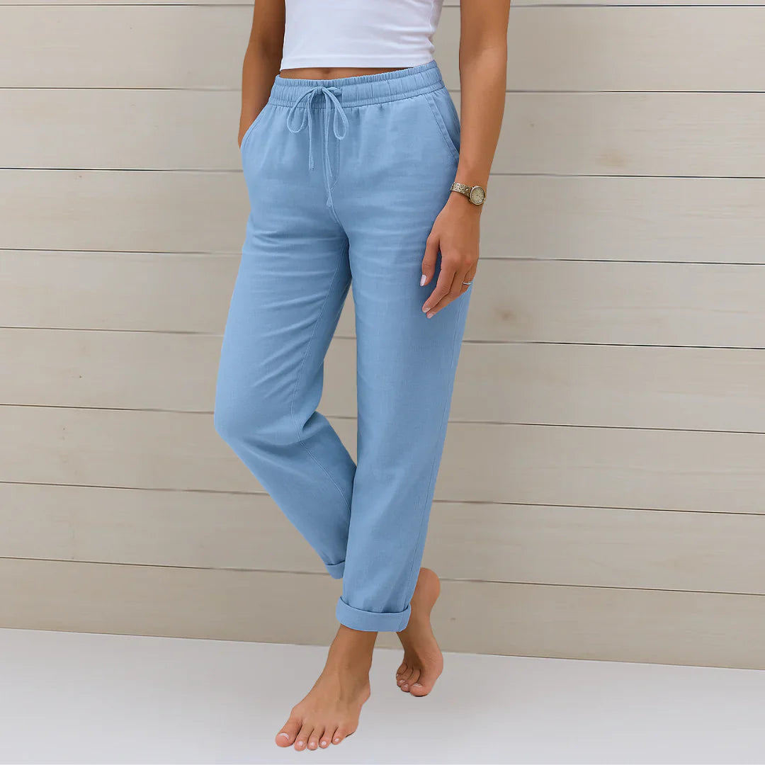 Cleo Straight-Leg Linen Trousers with Drawstring Foto 3