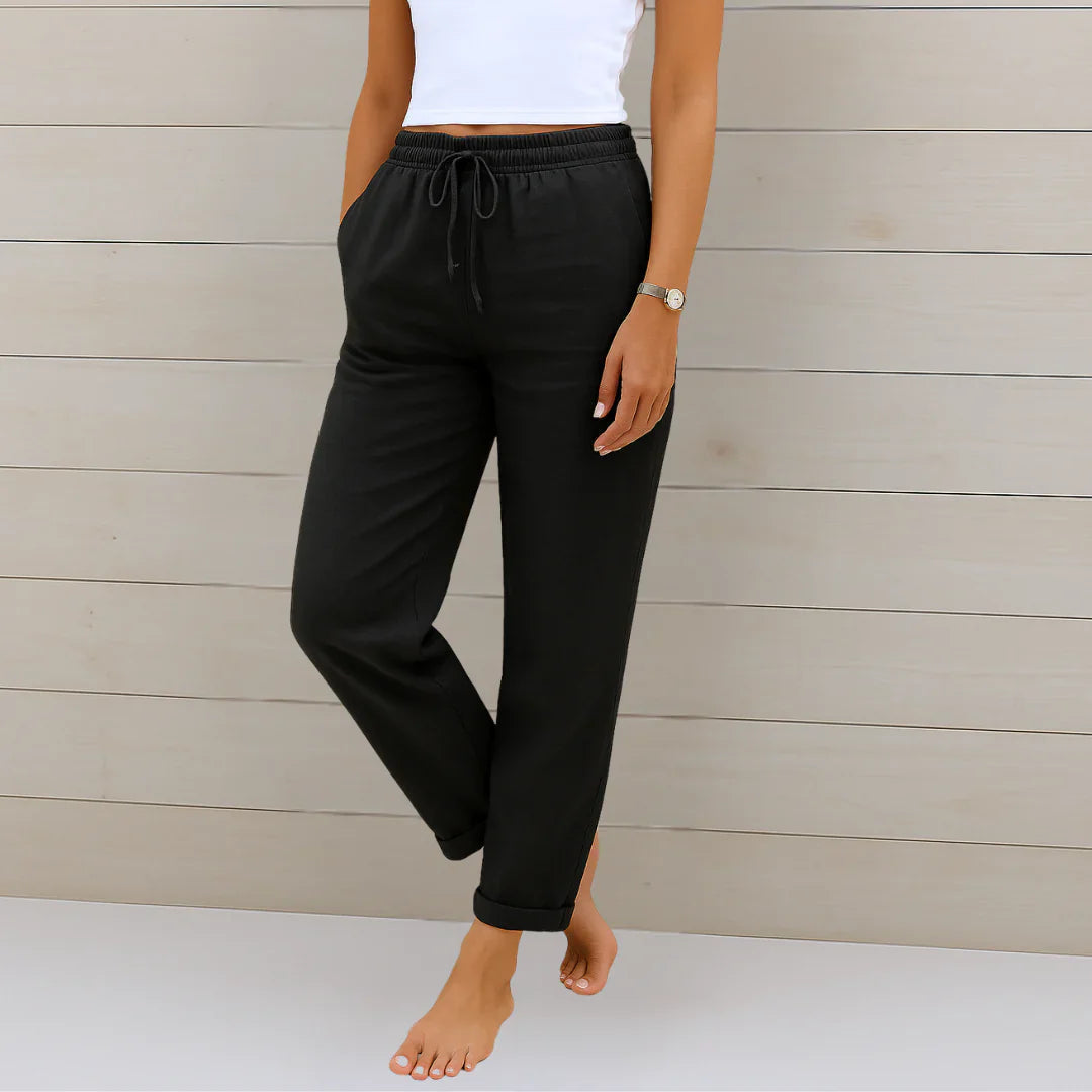 Cleo Straight-Leg Linen Trousers with Drawstring Foto 4