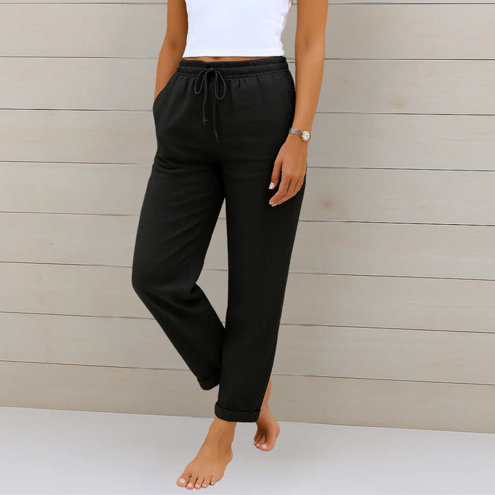 Cleo Straight-Leg Linen Trousers with Drawstring Foto 4