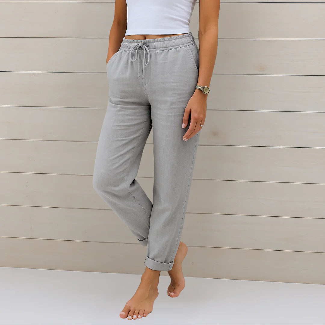 Cleo Straight-Leg Linen Trousers with Drawstring Foto 5