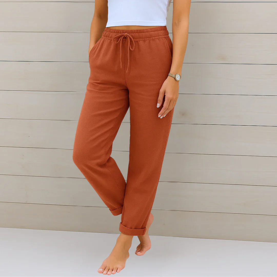 Cleo Straight-Leg Linen Trousers with Drawstring Foto 6