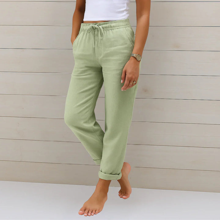 Cleo Straight-Leg Linen Trousers with Drawstring Foto 7
