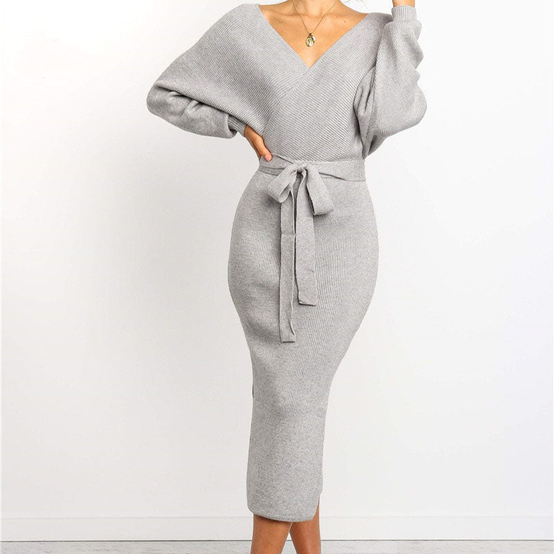 Comfortable Knitted Dress for Autumn Weddings in Grey