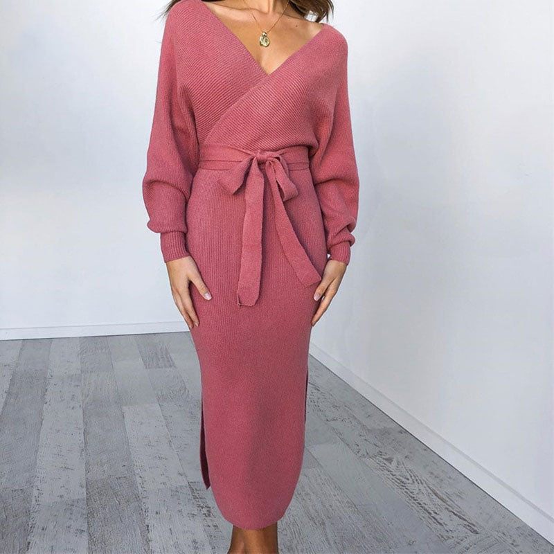 Comfortable Knitted Dress for Autumn Weddings in Hellviolett