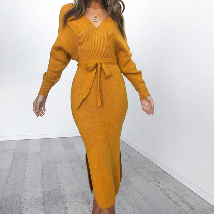 Comfortable Knitted Dress for Autumn Weddings in Yellow