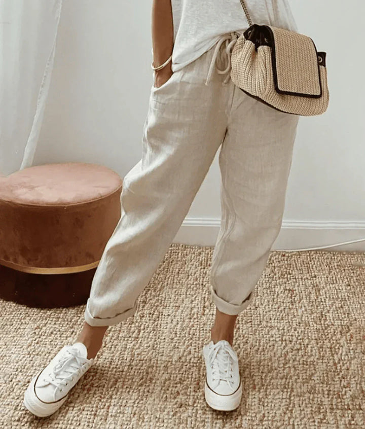 Comfortable Linen Drawstring Pants in Beige