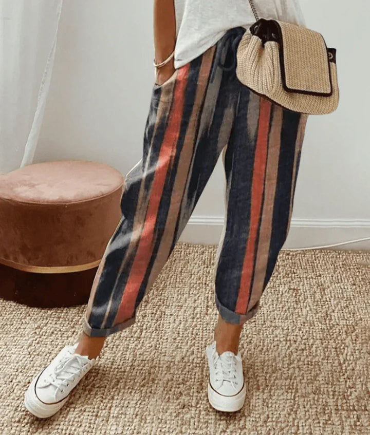 Comfortable Linen Drawstring Pants in Gestreift