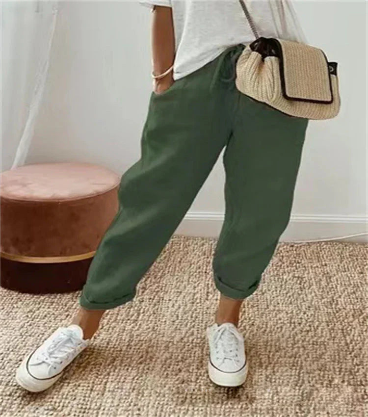 Comfortable Linen Drawstring Pants in Green