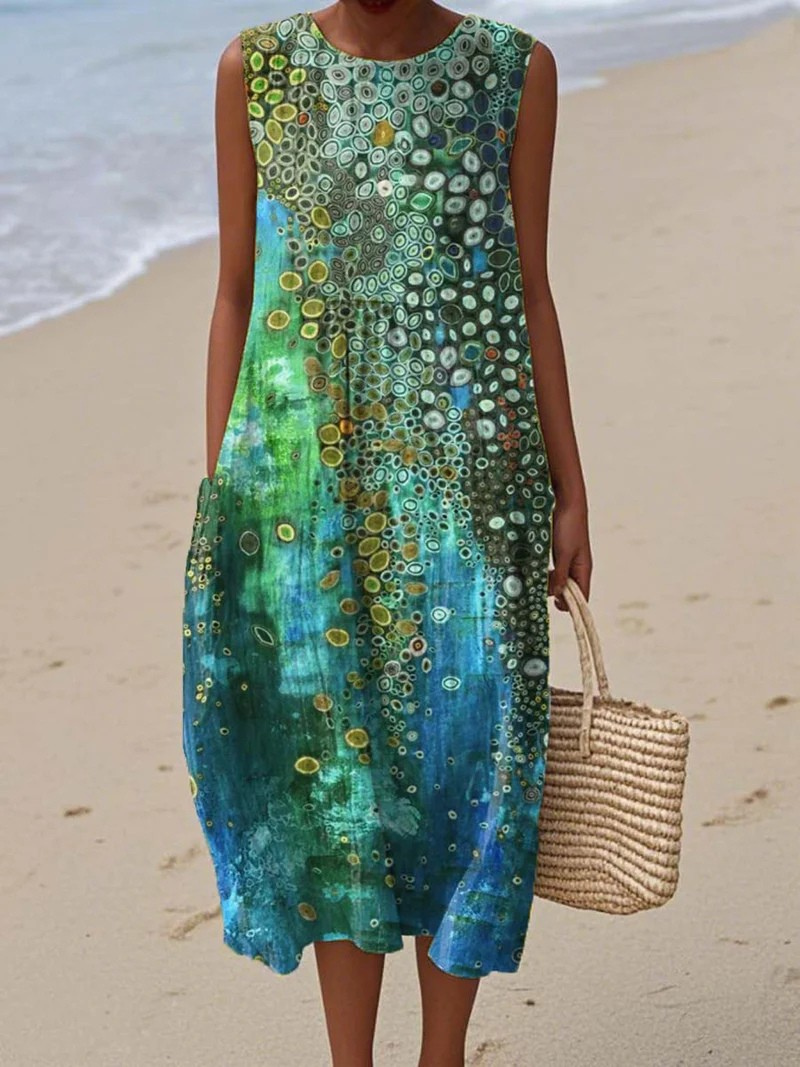 Cora Linen Beach Dress with Mosaic Print Foto 1