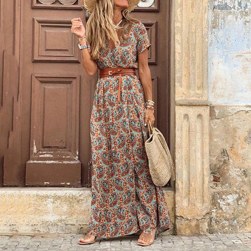 Cotton Maxi Dress for Wedding Guests in Brown 1