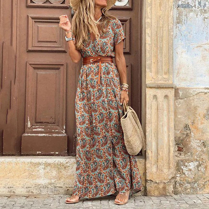 Cotton Maxi Dress for Wedding Guests in Brown 1