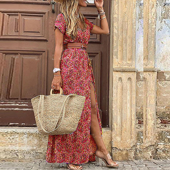 Cotton Maxi Dress for Wedding Guests in Dark Red