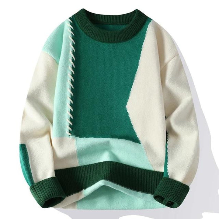 Cozy Men's Pullover with Patchwork for Autumn in Grün 2