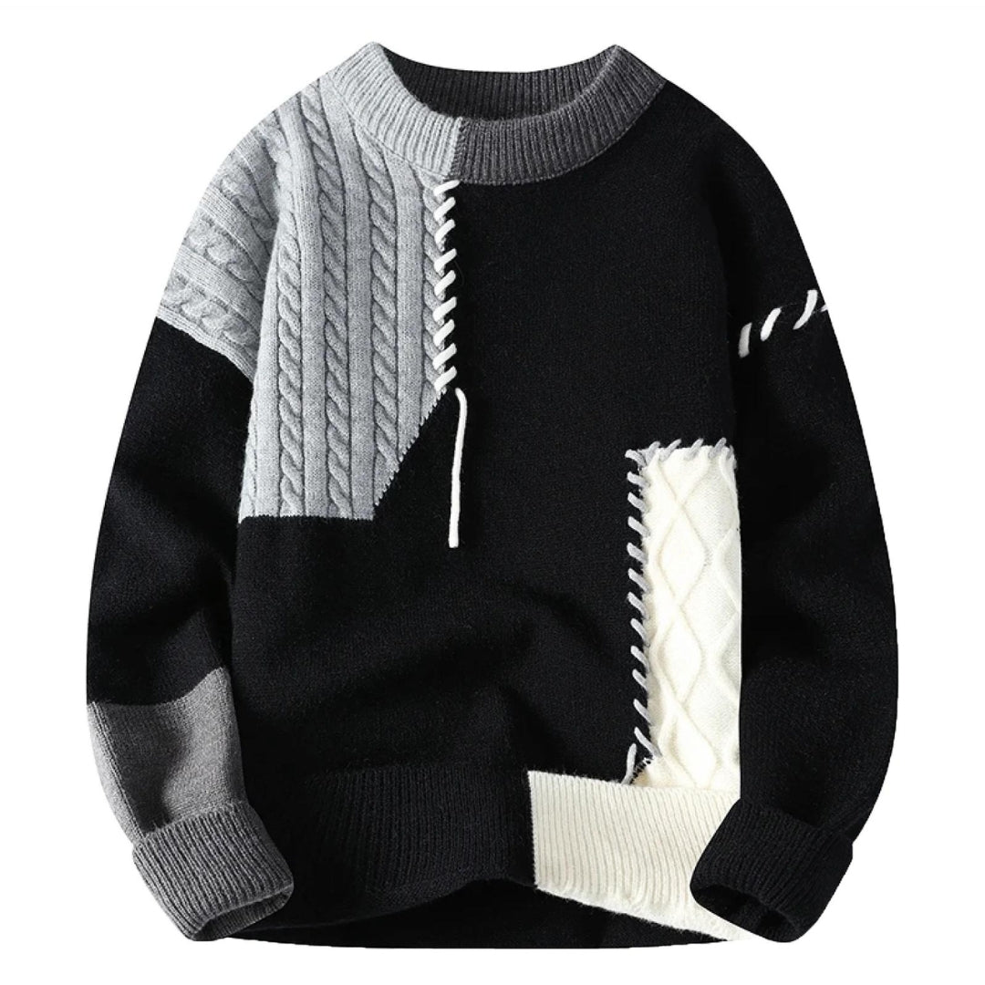 Cozy Men's Pullover with Patchwork for Autumn in Schwarz 1