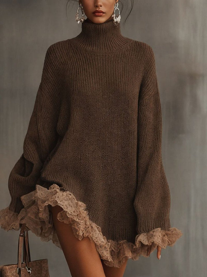 Cozy Oversized Knit Jumper Dress for Autumn in Brown