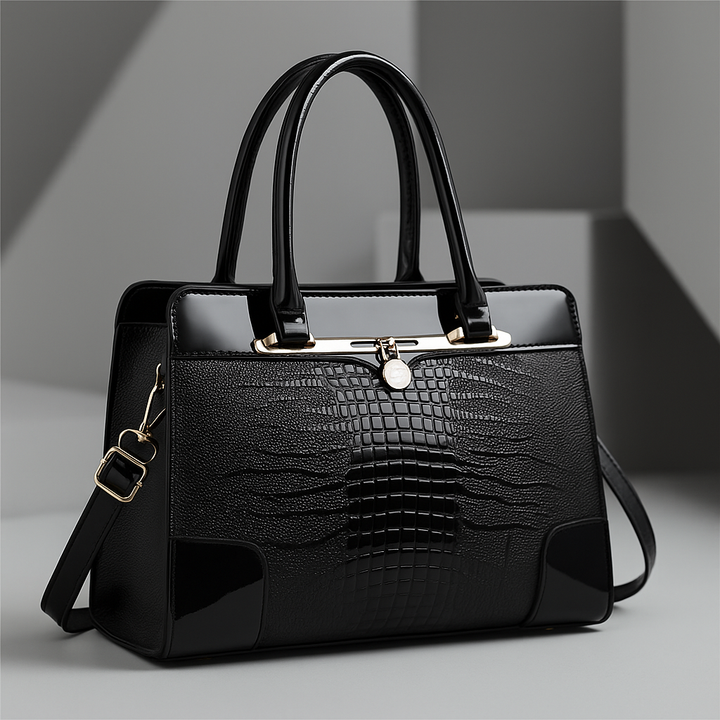 Croc-Effect Structured Leather Tote Bag in Black (Almost sold out)