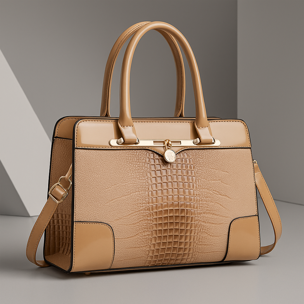 Croc-Effect Structured Leather Tote Bag in Brown (Almost sold out)