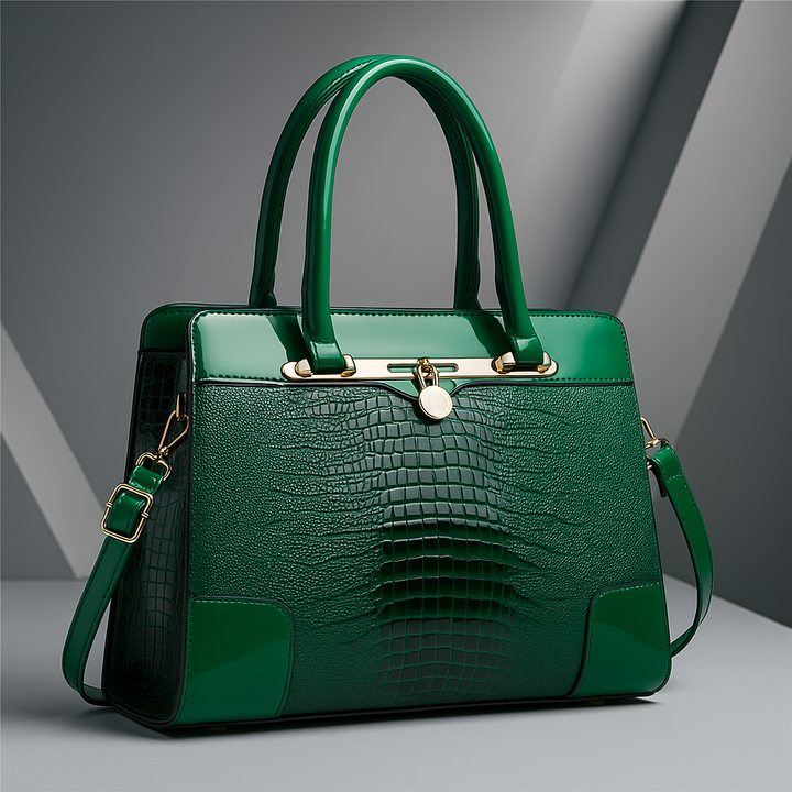 Croc-Effect Structured Leather Tote Bag in Green