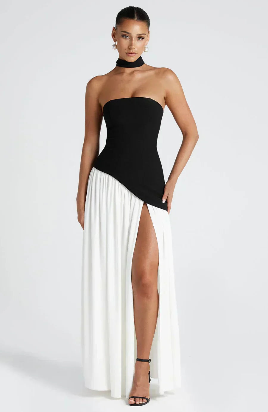 Damen Asymmetrisches Maxi Kleid für in Black 2