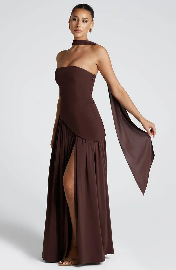 Damen Asymmetrisches Maxi Kleid für in Brown 1